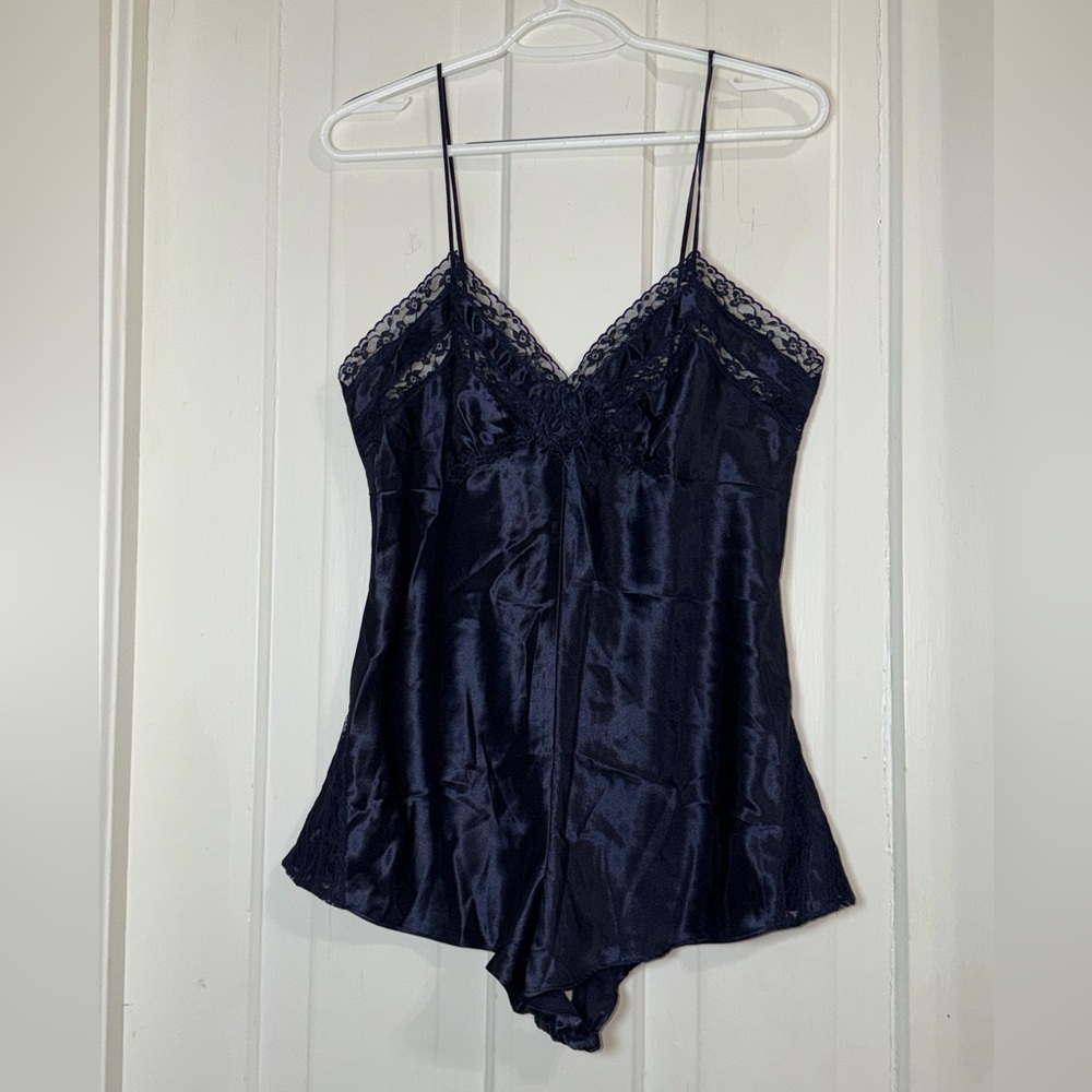 Women's size medium Victoria's Secret royal Blue‎ Satin teddy Chemise lingerie